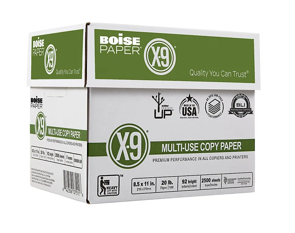 Boise® X-9® Multi-Use Printer & Copy Paper, 5 Reams, White, Letter (8.5" x 11"), 2500 Sheets Per Case, 20 Lb, 92 Brightness