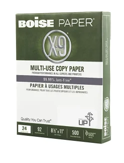 Boise® X-9® Multi-Use Printer & Copy Paper, 10 Reams, White, Letter (8.5" x 11"), 5000 Sheets Per Case, 24 Lb, 92 Brightness, SFI® Certified