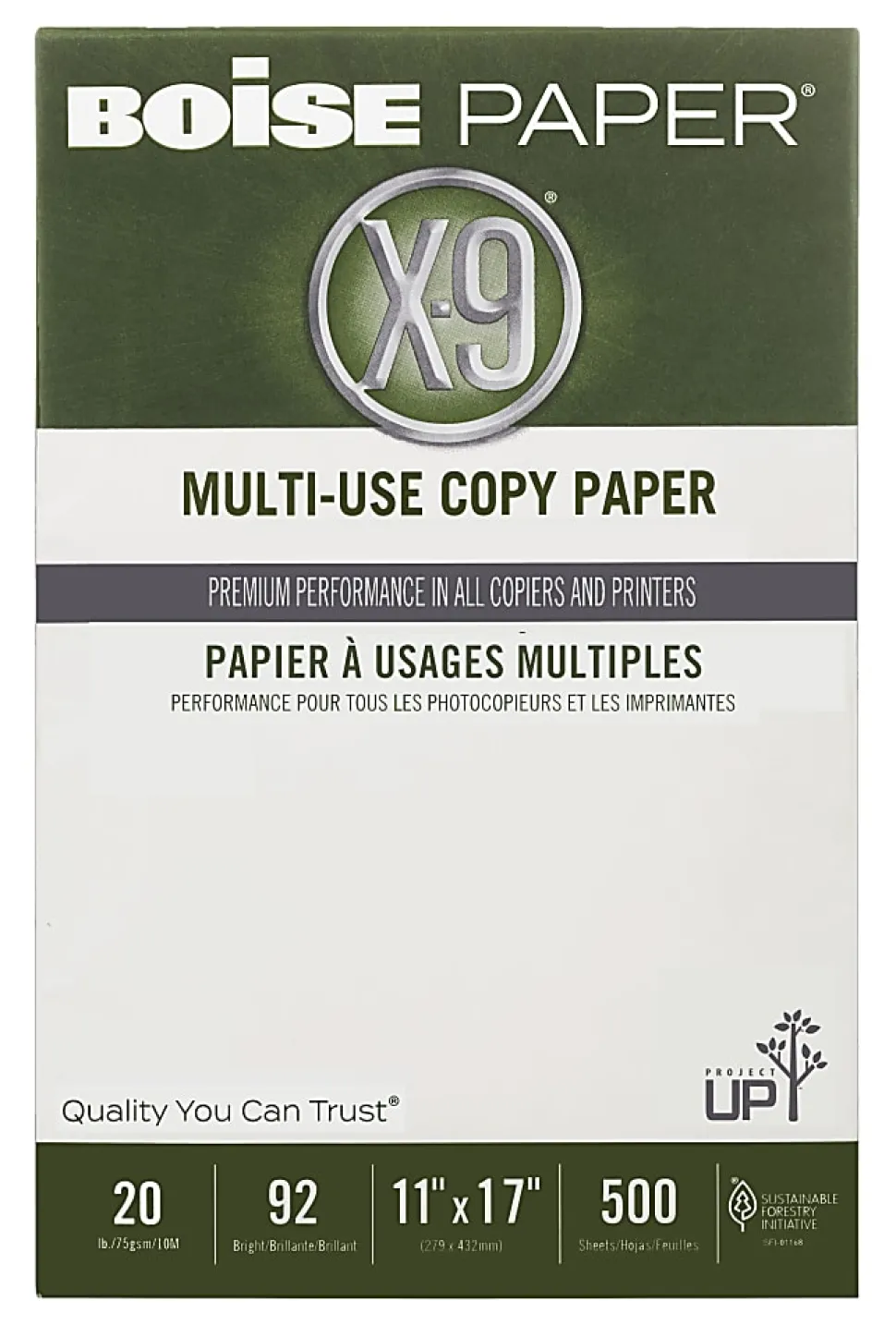Boise® X-9® Multi-Use Printer & Copy Paper, 1 Ream, White, Ledger (11" x 17"), 500 Sheets Per Ream, 20 Lb, 92 Brightness