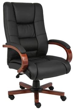 Boss Aaria Ergonomic Vinyl/Wood High-Back Chair, Black/Cherry