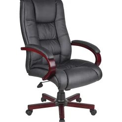 Boss Office Products Aaria Ergonomic Vinyl/Wood High-Back Chair, Black/Mahogany