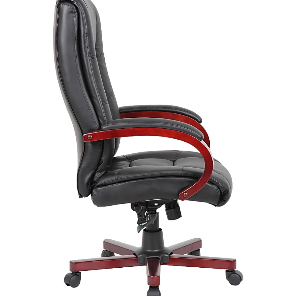 Boss Office Products Aaria Ergonomic Vinyl/Wood High-Back Chair, Black/Mahogany