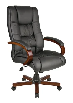 Boss Office Products Aaria Ergonomic Vinyl/Wood High-Back Chair, Black/Mahogany