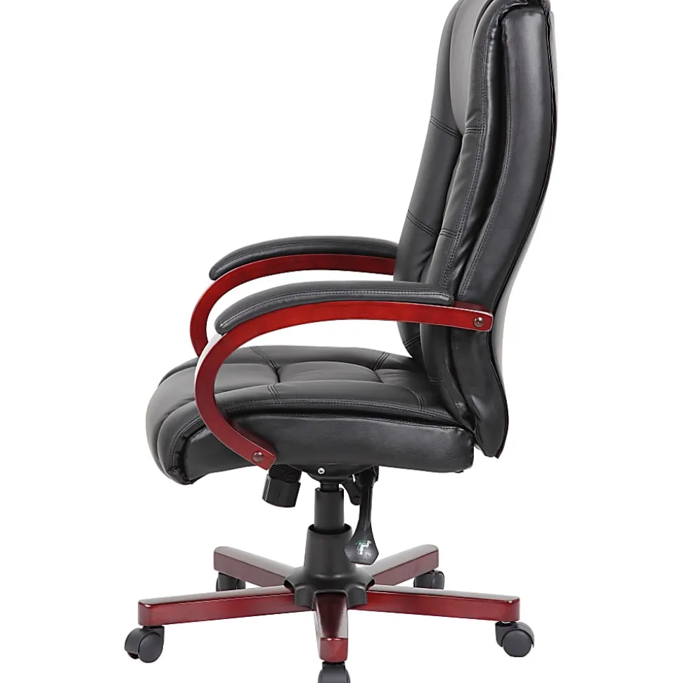 Boss Office Products Aaria Ergonomic Vinyl/Wood High-Back Chair, Black/Mahogany