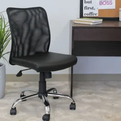 Boss Office Products Budget Fabric Mesh-Back Task Chair, Black/Silver