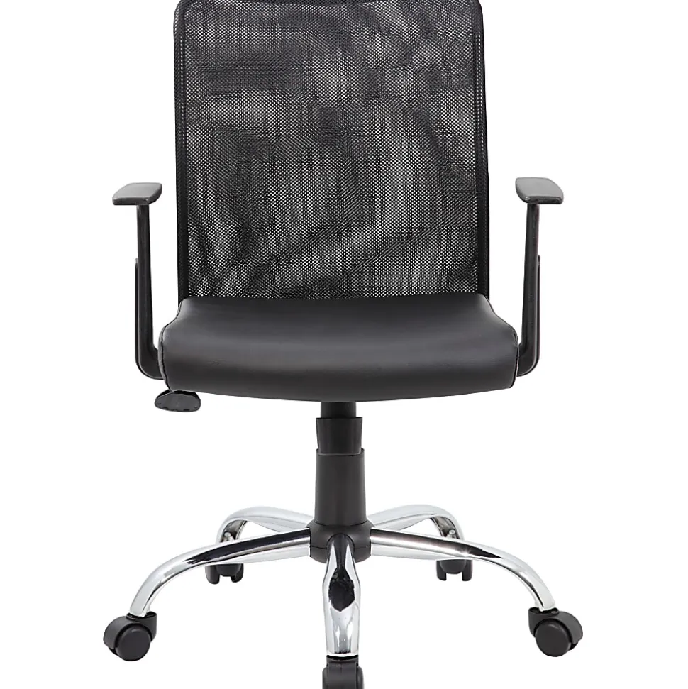 Boss Office Products Budget Mesh/Vinyl Mid-Back Task Chair, With Arms, Black
