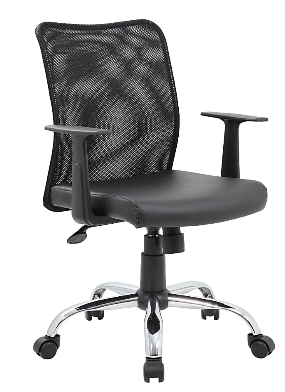 Boss Office Products Budget Mesh/Vinyl Mid-Back Task Chair, With Arms, Black