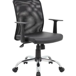 Boss Office Products Budget Mesh/Vinyl Mid-Back Task Chair, With Arms, Black
