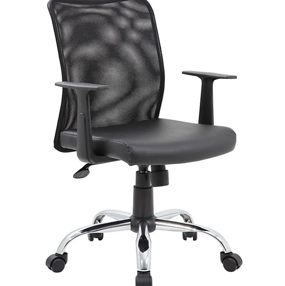 Boss Office Products Budget Mesh/Vinyl Mid-Back Task Chair, With Arms, Black
