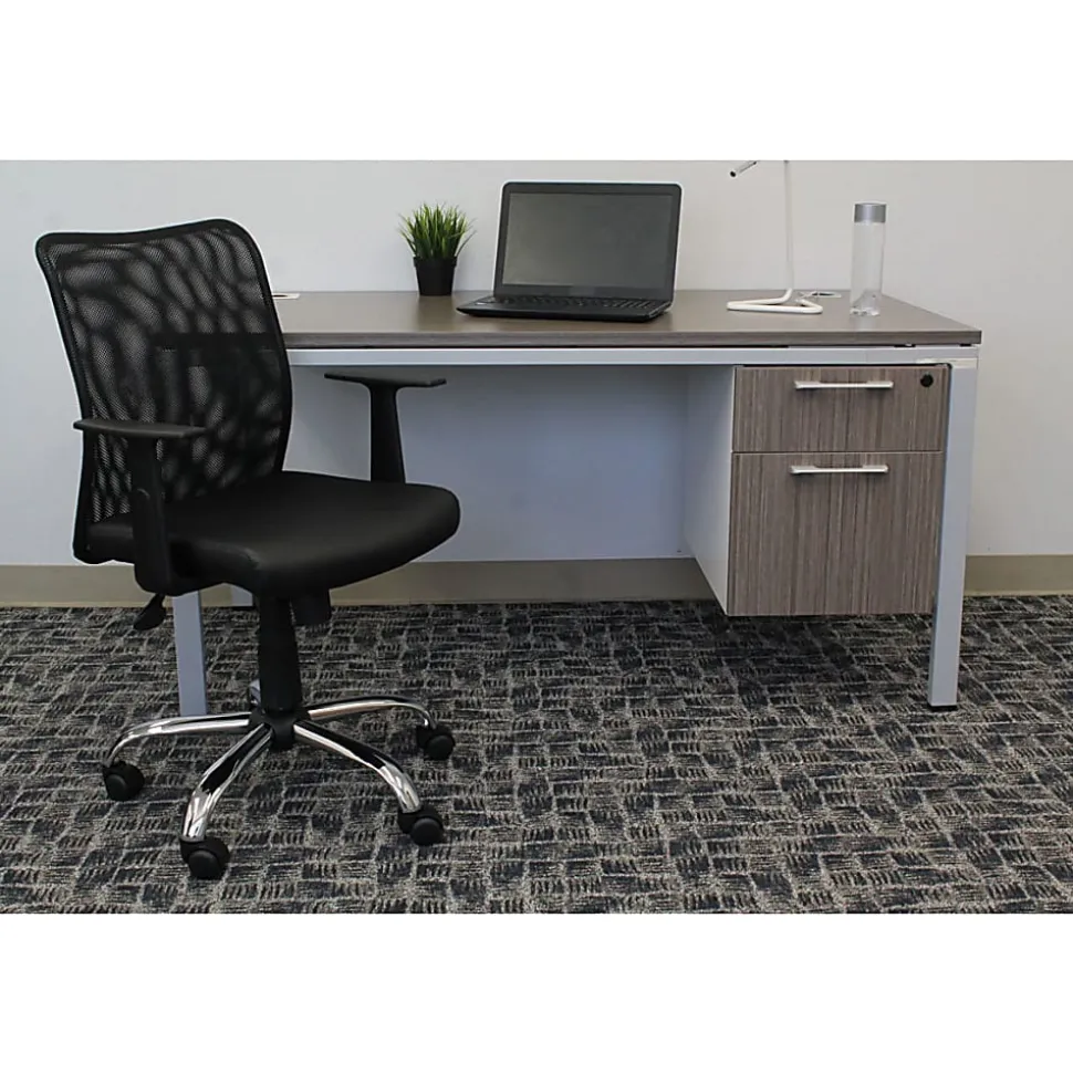Boss Office Products Budget Mesh/Vinyl Mid-Back Task Chair, With Arms, Black