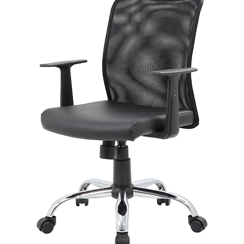 Boss Office Products Budget Mesh/Vinyl Mid-Back Task Chair, With Arms, Black