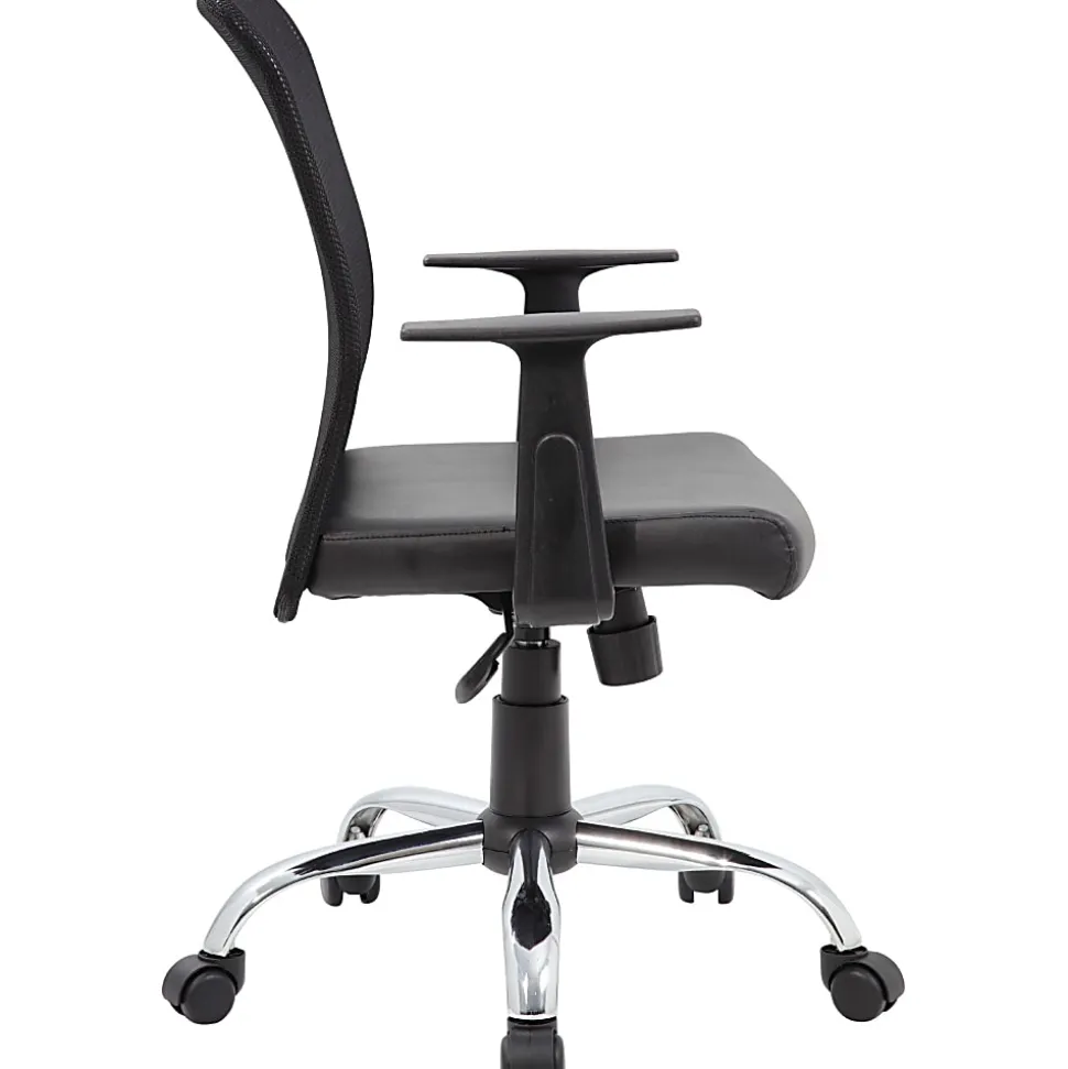 Boss Office Products Budget Mesh/Vinyl Mid-Back Task Chair, With Arms, Black