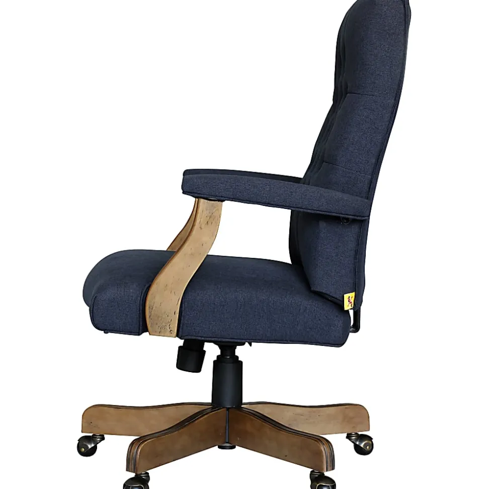 Boss Office Products Button-Tufted Ergonomic High-Back Chair, Navy Denim/Blue Linen