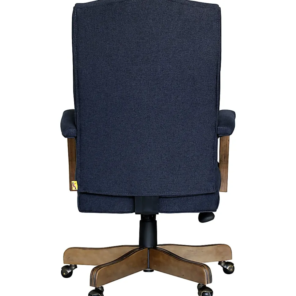 Boss Office Products Button-Tufted Ergonomic High-Back Chair, Navy Denim/Blue Linen