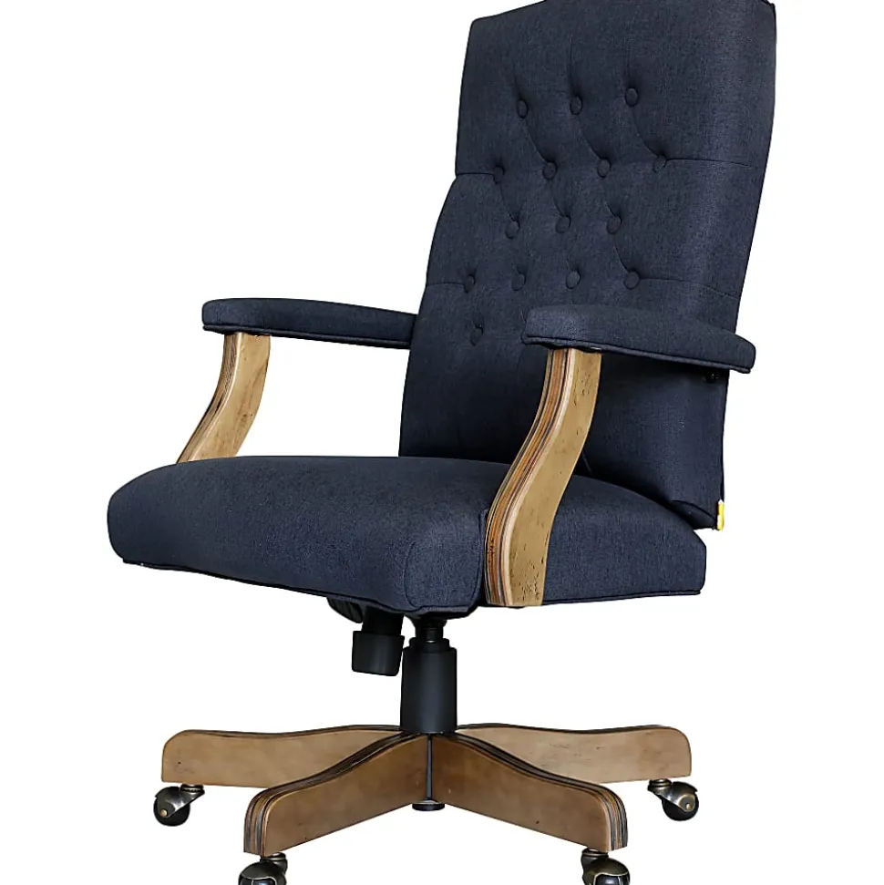 Boss Office Products Button-Tufted Ergonomic High-Back Chair, Navy Denim/Blue Linen