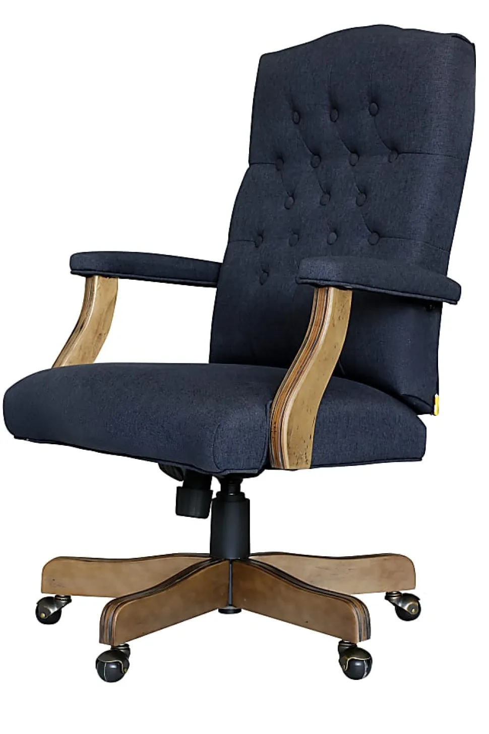 Boss Office Products Button-Tufted Ergonomic High-Back Chair, Navy Denim/Blue Linen