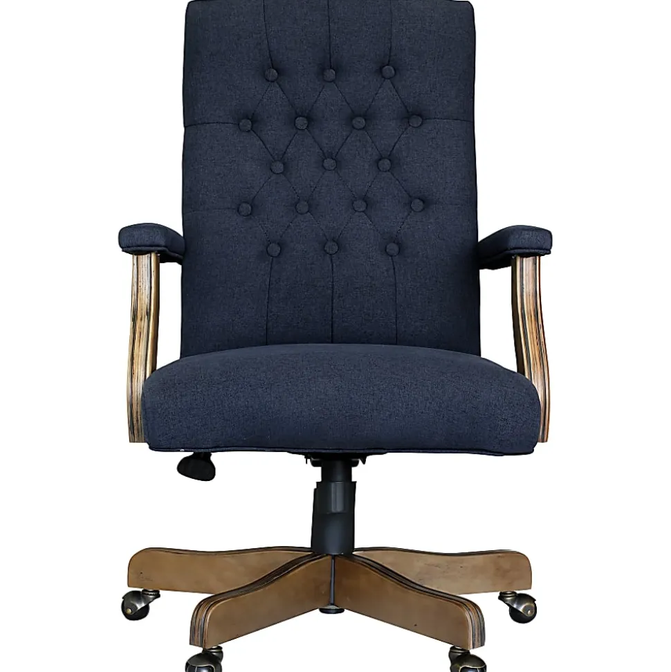 Boss Office Products Button-Tufted Ergonomic High-Back Chair, Navy Denim/Blue Linen