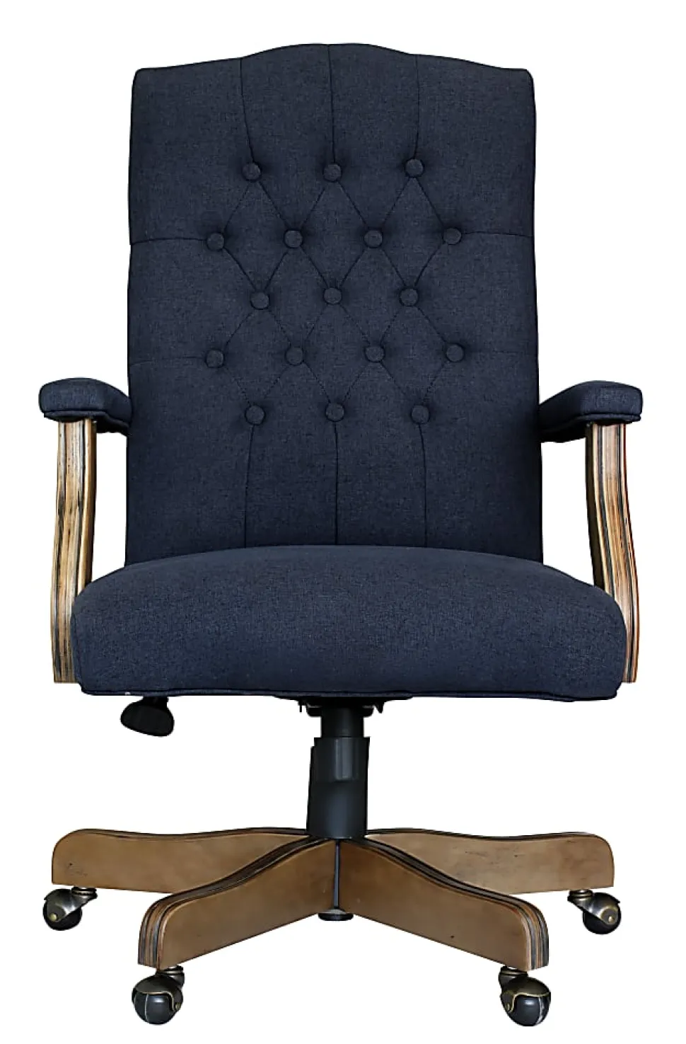 Boss Office Products Button-Tufted Ergonomic High-Back Chair, Navy Denim/Blue Linen