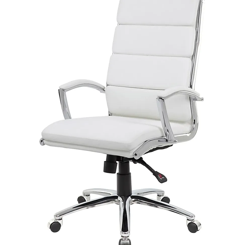 Boss Office Products CaressoftPlus™ Ergonomic Executive High-Back Chair, White/Chrome