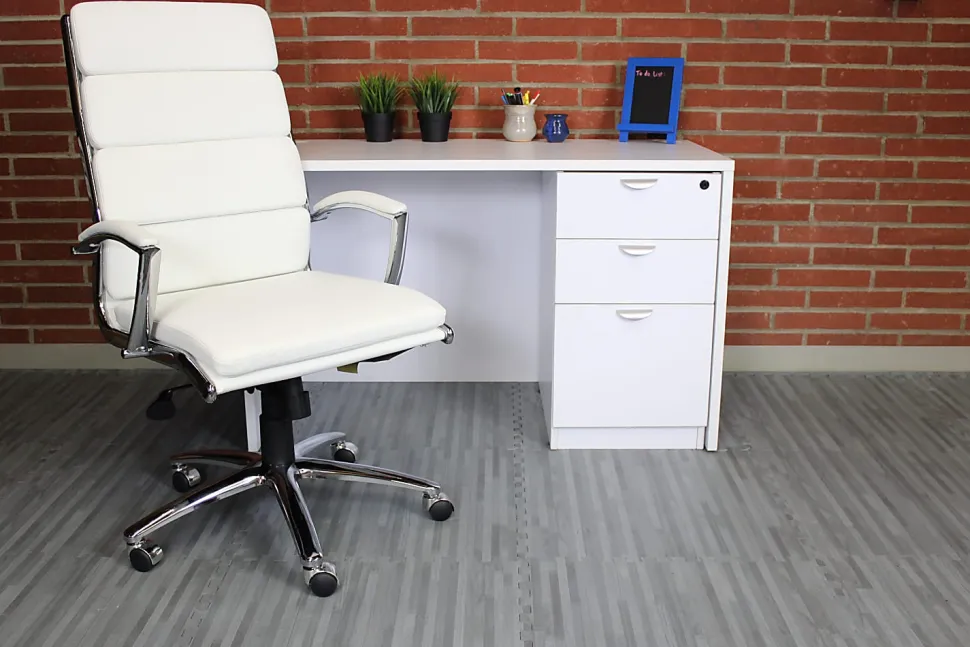 Boss Office Products CaressoftPlus™ Ergonomic Executive High-Back Chair, White/Chrome