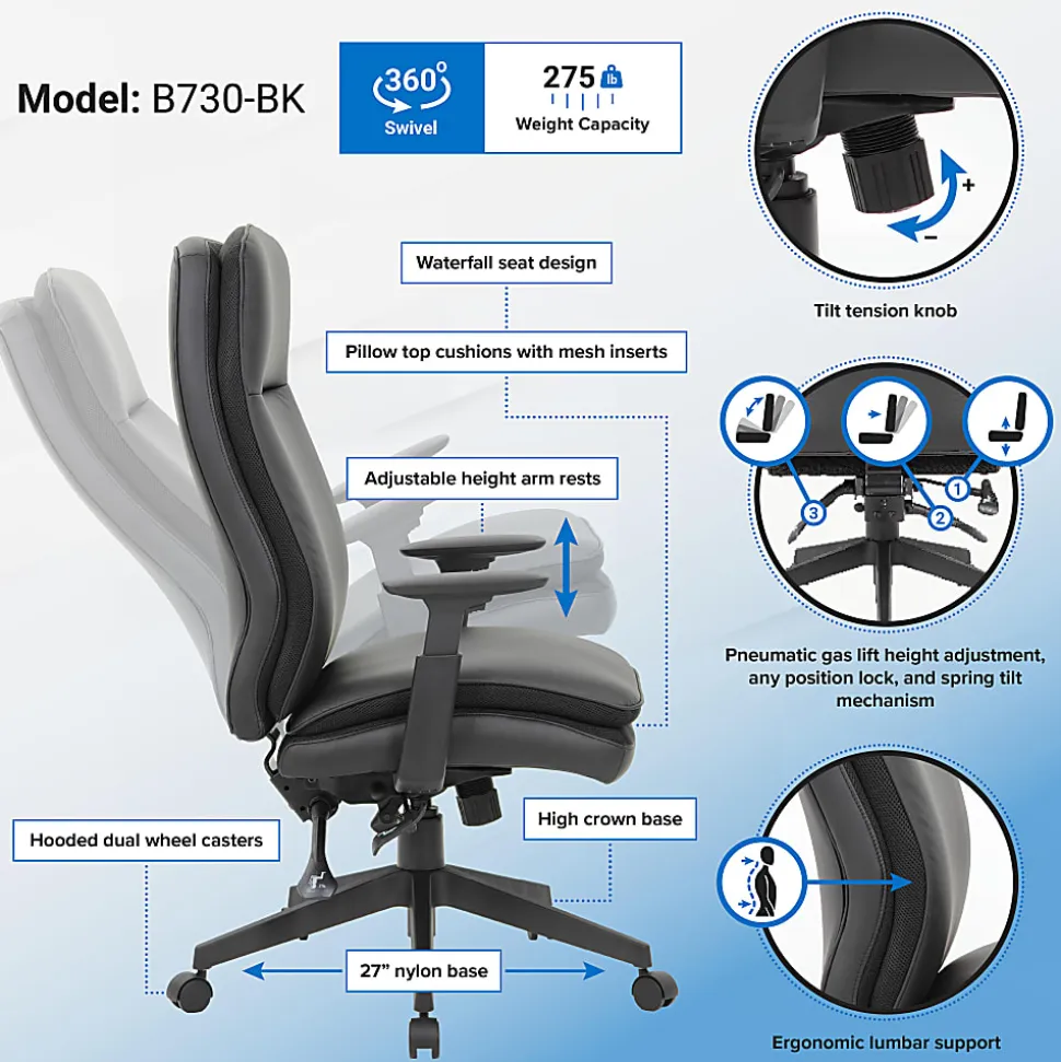 Boss Office Products Caressoft Executive Ergonomic High-Back Chair, Black