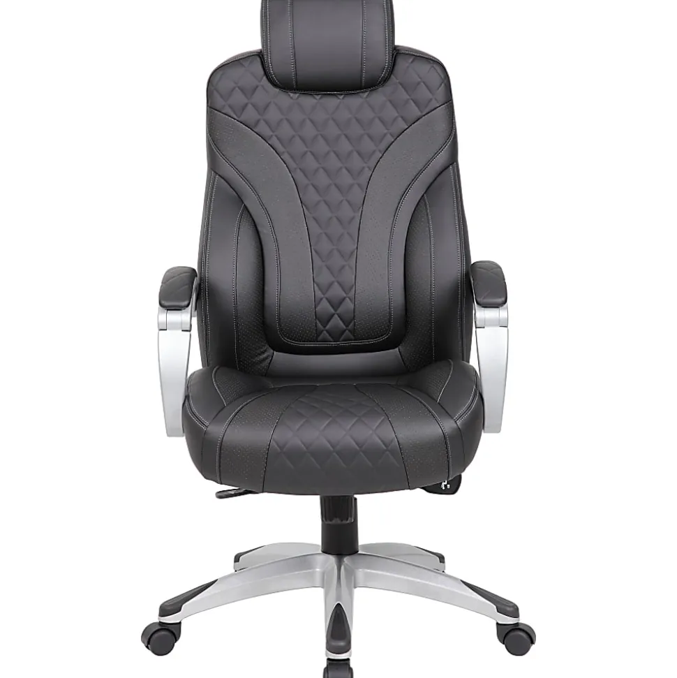 Boss Office Products Caressoft Hinged Arm Executive Ergonomic High-Back Chair, Black