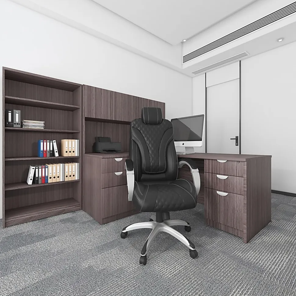 Boss Office Products Caressoft Hinged Arm Executive Ergonomic High-Back Chair, Black