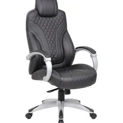 Boss Office Products Caressoft Hinged Arm Executive Ergonomic High-Back Chair, Black