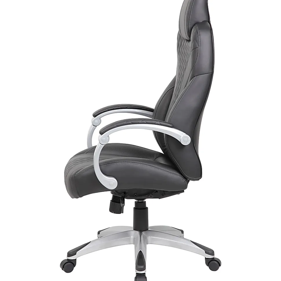 Boss Office Products Caressoft Hinged Arm Executive Ergonomic High-Back Chair, Black