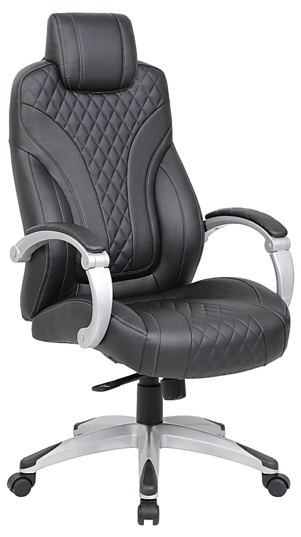 Boss Office Products Caressoft Hinged Arm Executive Ergonomic High-Back Chair, Black