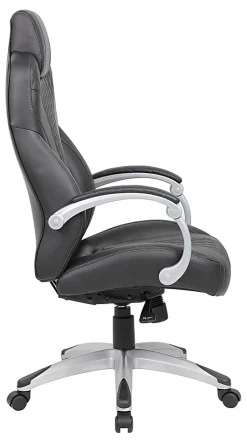 Boss Office Products Caressoft Hinged Arm Executive Ergonomic High-Back Chair, Black