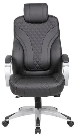 Boss Office Products Caressoft Hinged Arm Executive Ergonomic High-Back Chair, Black