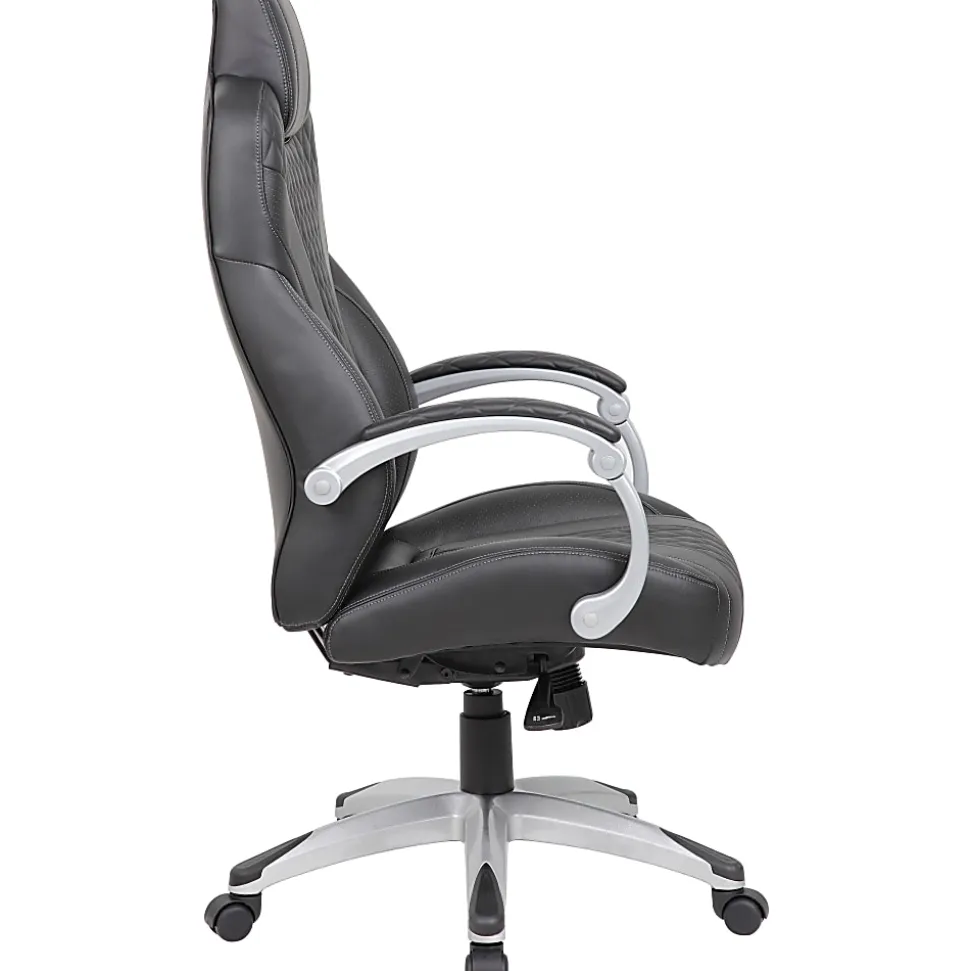 Boss Office Products Caressoft Hinged Arm Executive Ergonomic High-Back Chair, Black