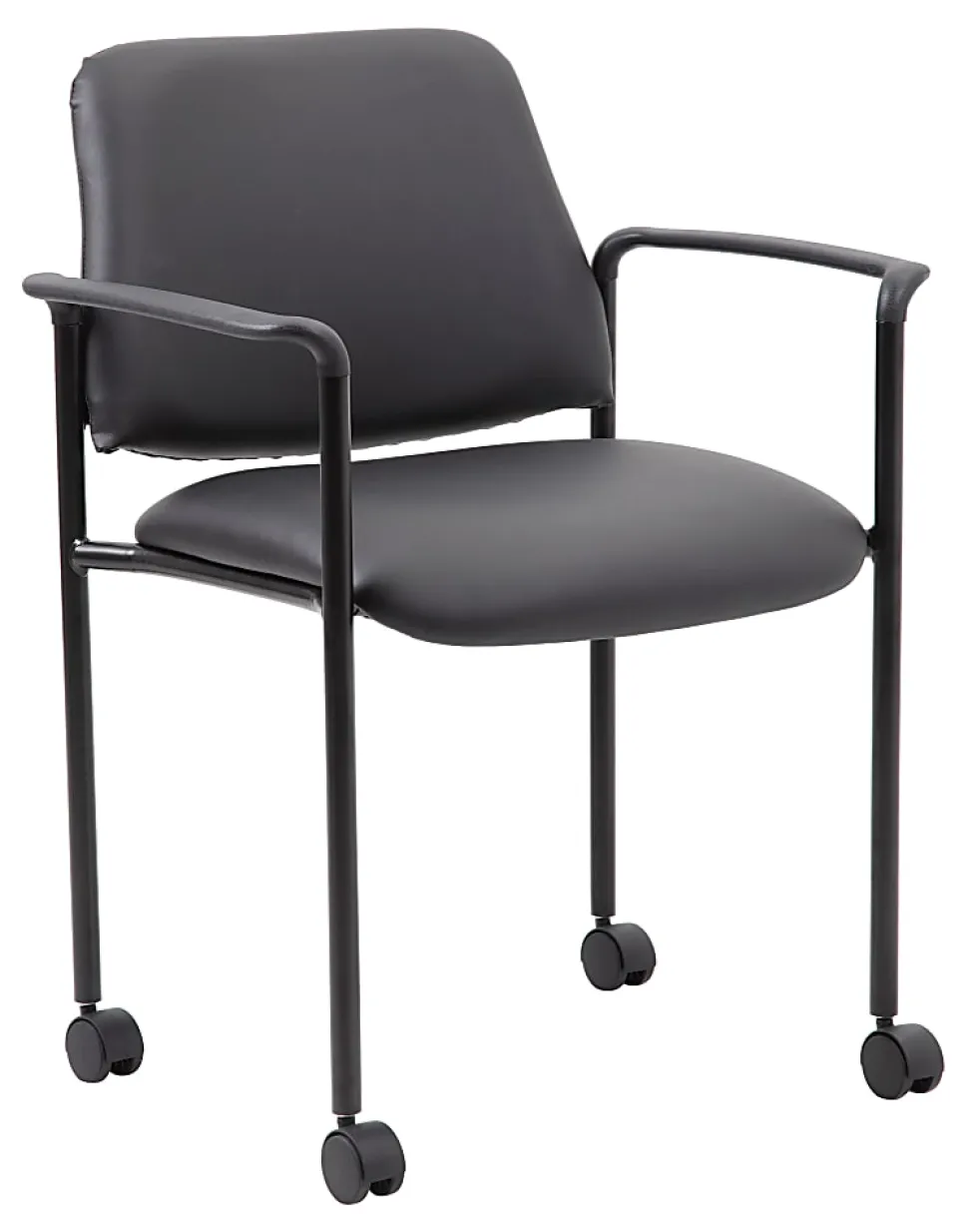 Boss Office Products Caressoft Square Back Stacking Chair with Antimicrobial Protection, Black