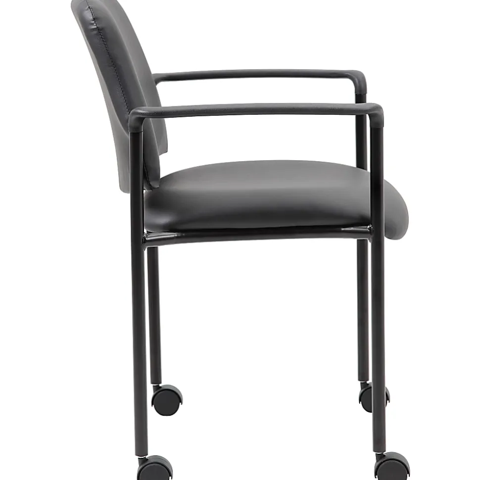 Boss Office Products Caressoft Square Back Stacking Chair with Antimicrobial Protection, Black