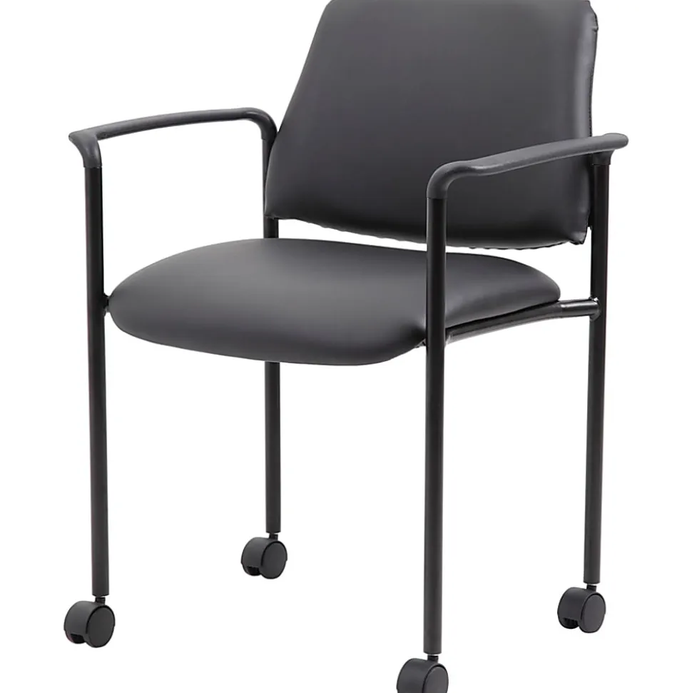 Boss Office Products Caressoft Square Back Stacking Chair with Antimicrobial Protection, Black