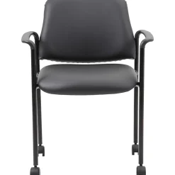 Boss Office Products Caressoft Square Back Stacking Chair with Antimicrobial Protection, Black