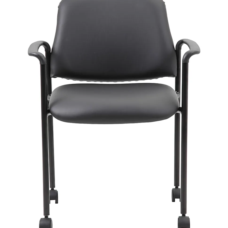 Boss Office Products Caressoft Square Back Stacking Chair with Antimicrobial Protection, Black