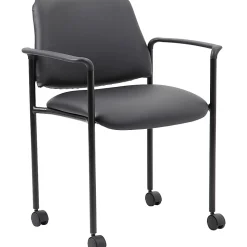 Boss Office Products Caressoft Square Back Stacking Chair with Antimicrobial Protection, Black