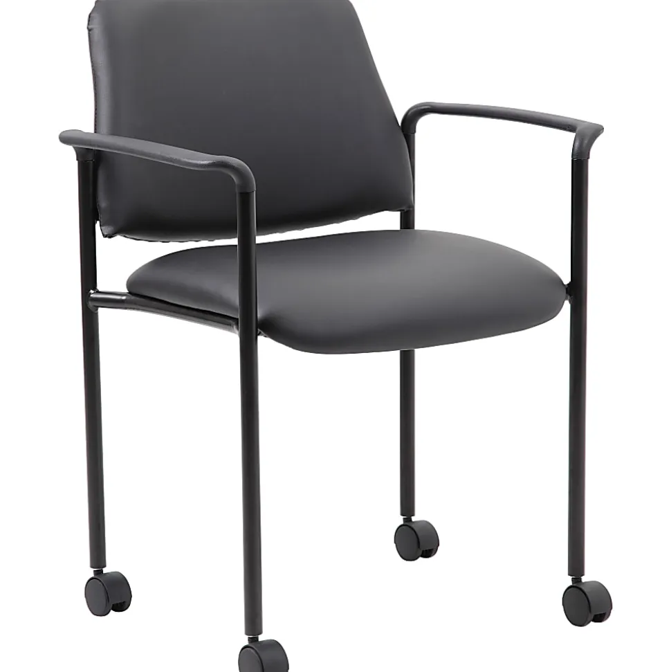 Boss Office Products Caressoft Square Back Stacking Chair with Antimicrobial Protection, Black