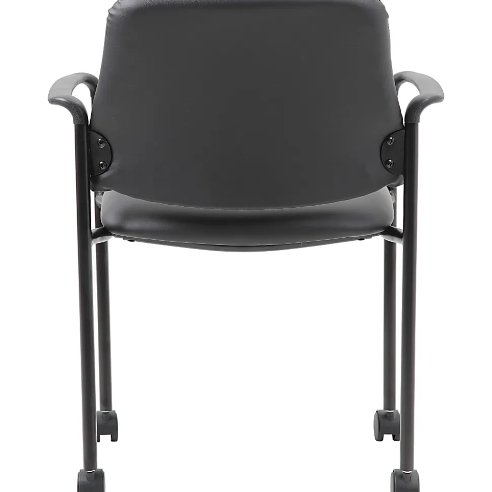 Boss Office Products Caressoft Square Back Stacking Chair with Antimicrobial Protection, Black