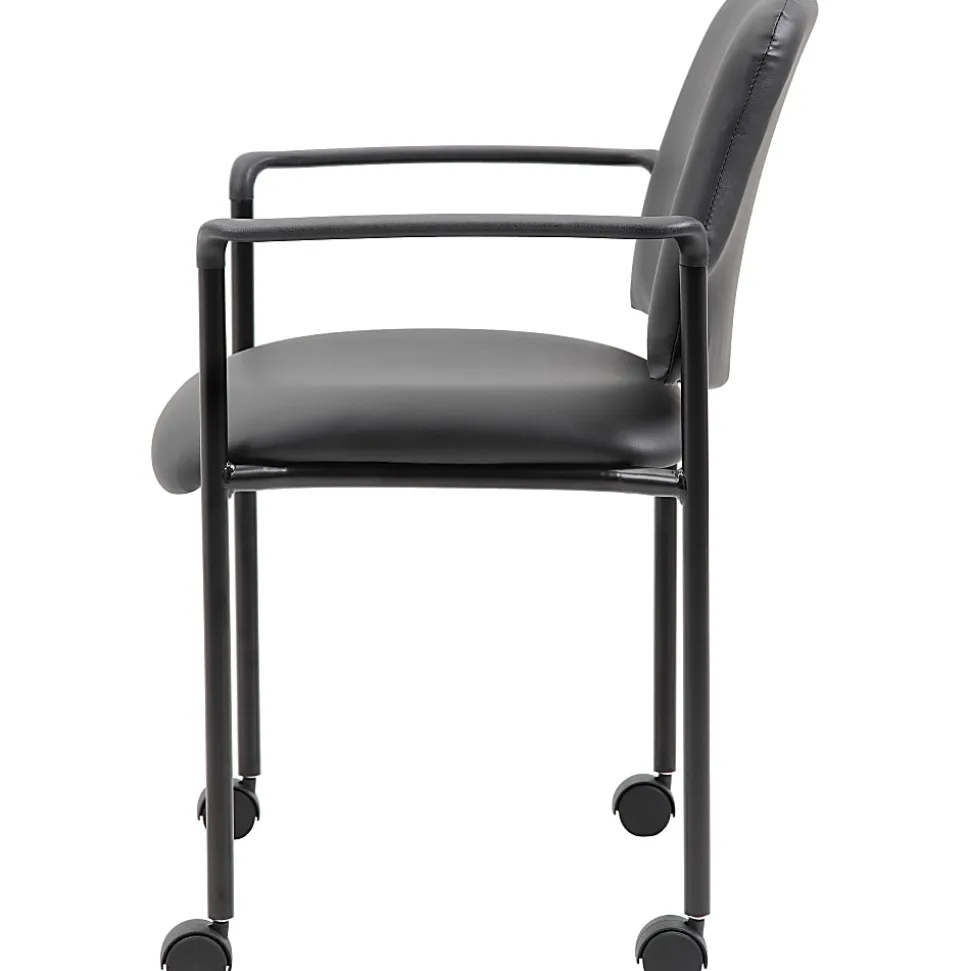 Boss Office Products Caressoft Square Back Stacking Chair with Antimicrobial Protection, Black