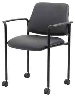 Boss Office Products Caressoft Square Back Stacking Chair with Antimicrobial Protection, Black