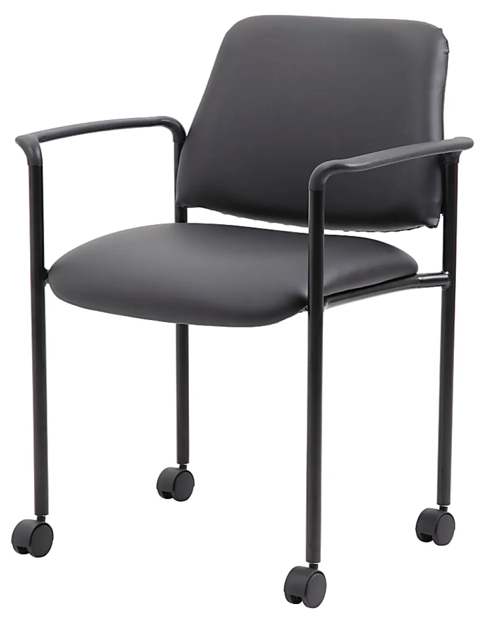 Boss Office Products Caressoft Square Back Stacking Chair with Antimicrobial Protection, Black