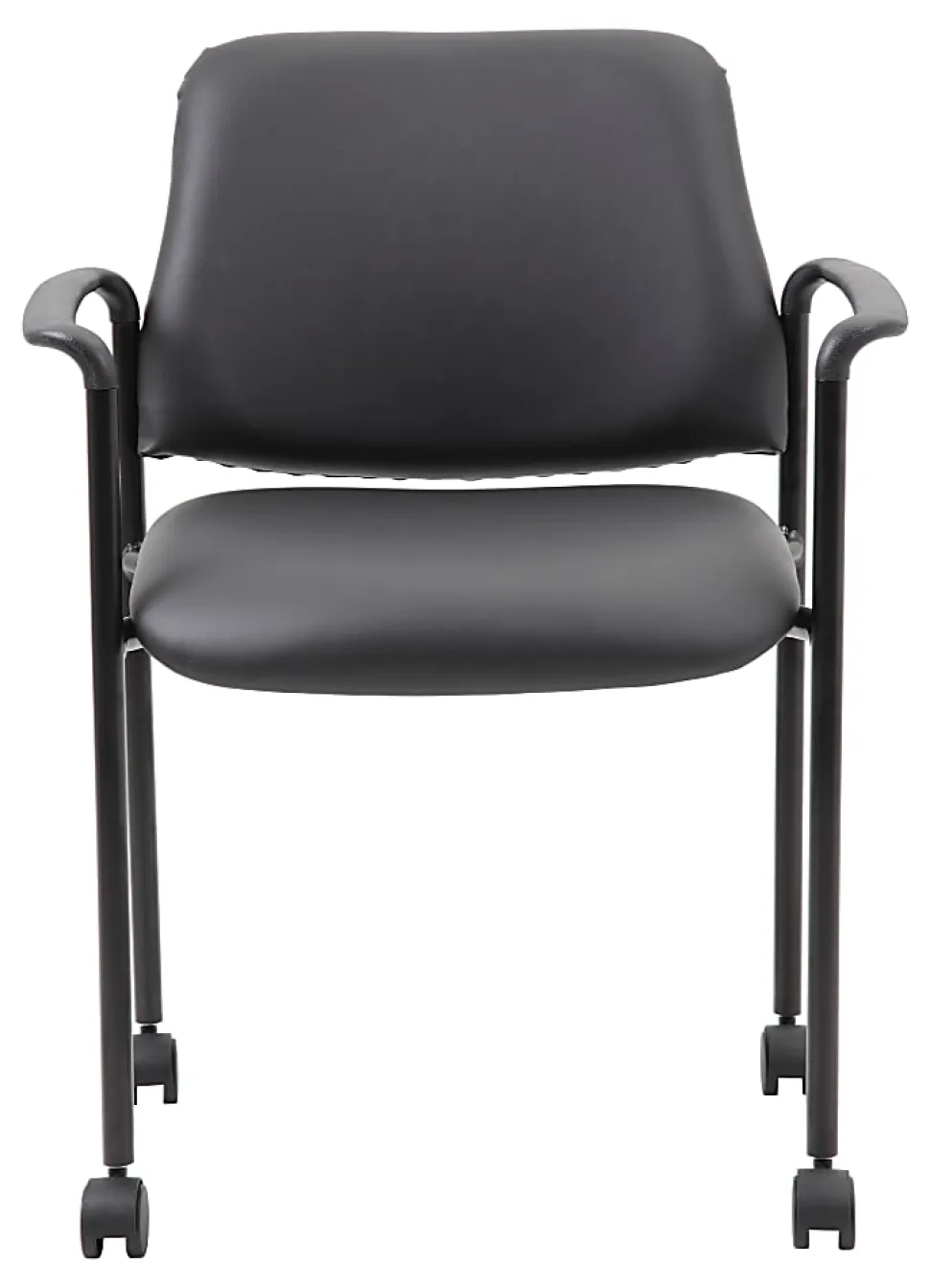 Boss Office Products Caressoft Square Back Stacking Chair with Antimicrobial Protection, Black