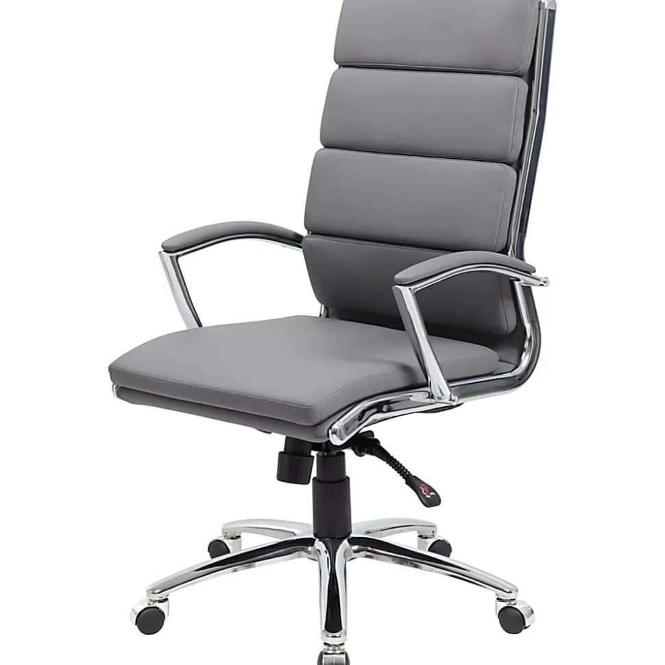 Boss Office Products CaressoftPlus™ Vinyl Ergonomic High-Back Chair, Gray/Chrome