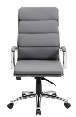 Boss Office Products CaressoftPlus™ Vinyl Ergonomic High-Back Chair, Gray/Chrome