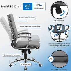 Boss Office Products CaressoftPlus™ Vinyl Ergonomic High-Back Chair, Gray/Chrome