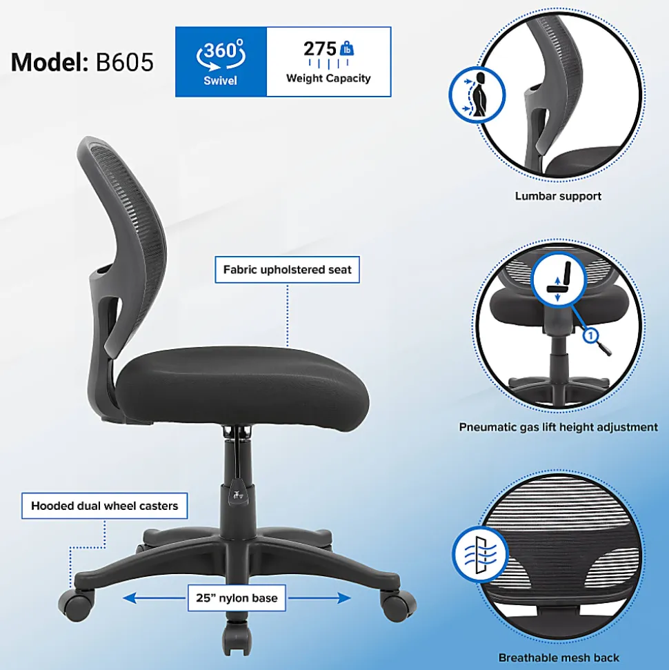Boss Office Products Commercial Grade Ergonomic Mesh High-Back Task Chair, Black