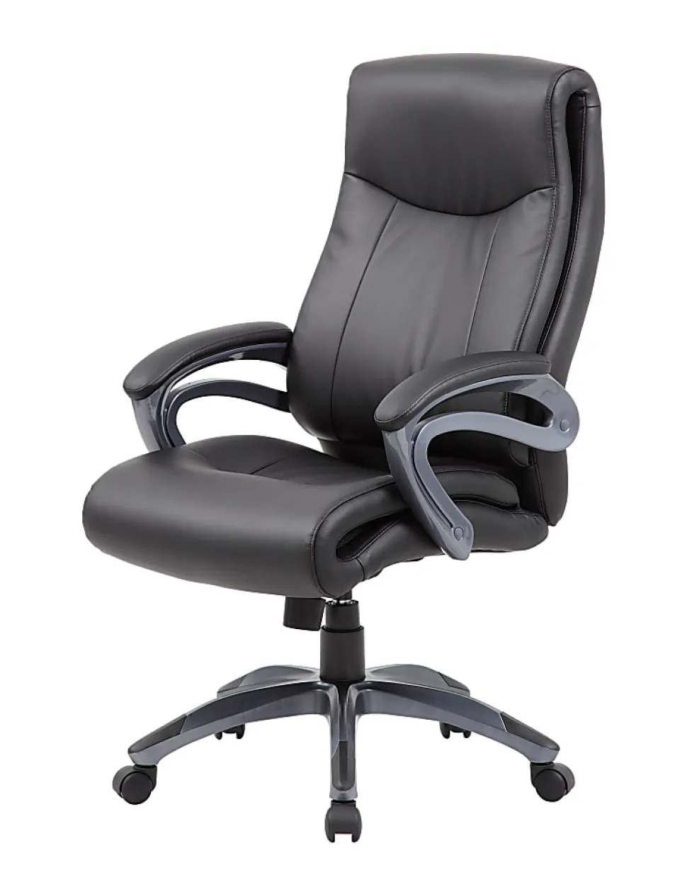 Boss Office Products Double-Layer Ergonomic Faux Leather High-Back Executive Office Chair, Black